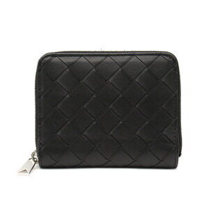 Bottega Veneta Compact Zip Around Wallet Calfskin Leather Black